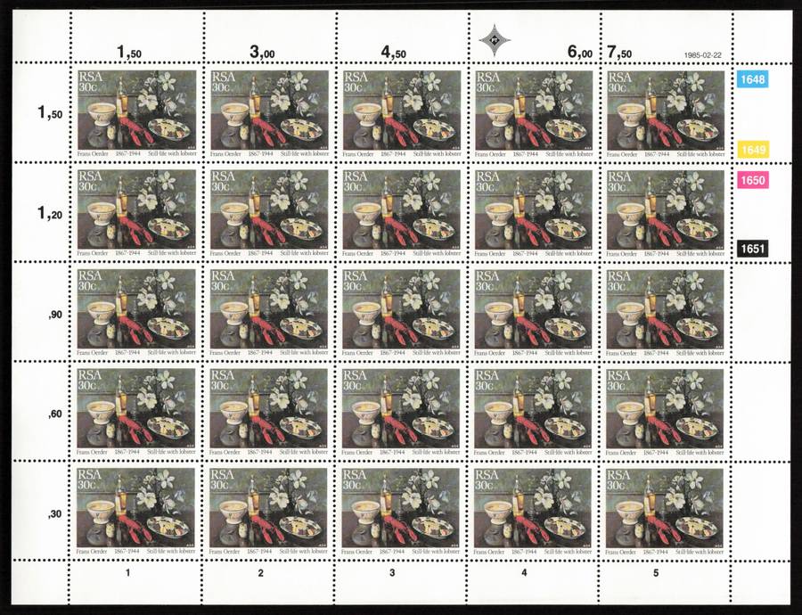 RSA 1985/02/22 Paintings by Frans David Oerder Control Block Set *Complete Sheets