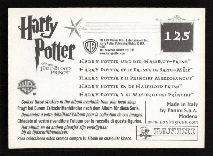 Panini Stickers Harry Potter and the Half-Blood Prince 125