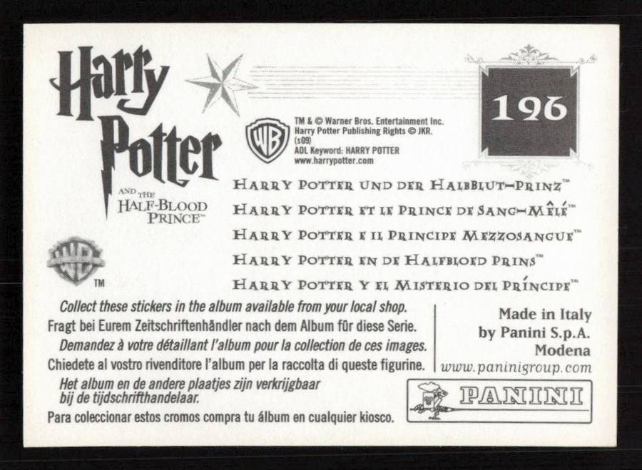 Panini Stickers Harry Potter and the Half-Blood Prince 196