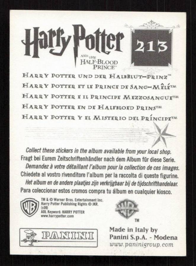 Panini Stickers Harry Potter and the Half-Blood Prince 213