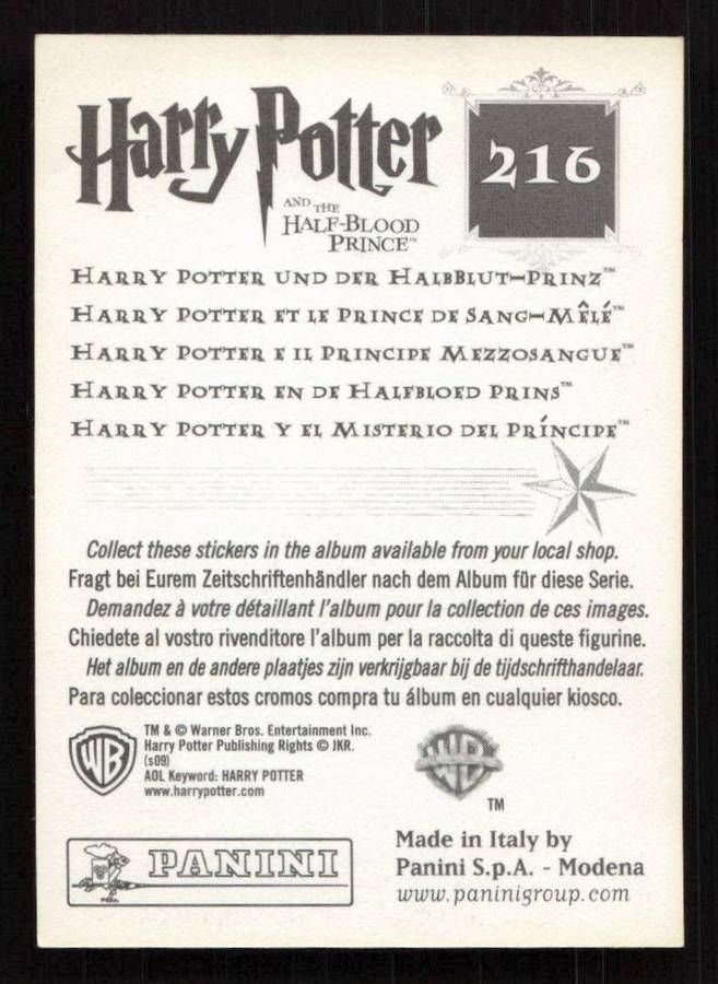 Panini Stickers Harry Potter and the Half-Blood Prince 216