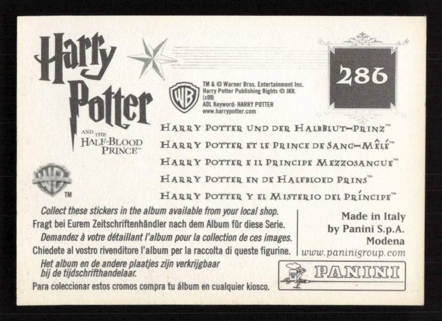 Panini Stickers Harry Potter and the Half-Blood Prince 286