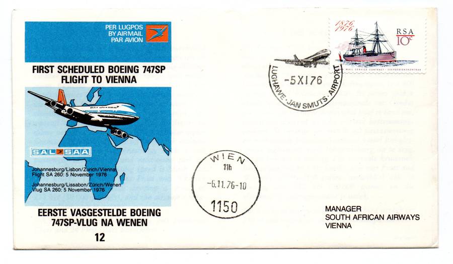 1976 RSA SAA First Scheduled Boeing 747SP Commemorative Cover 12