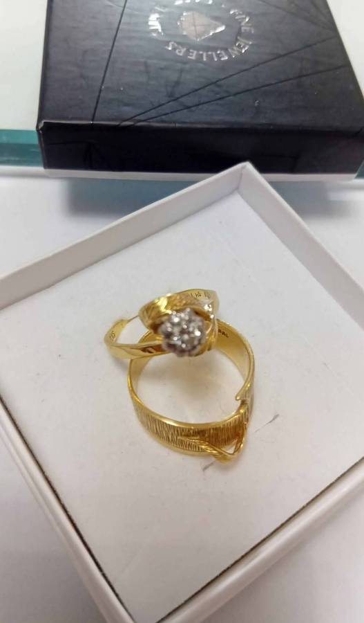 18ct Yellow Gold Diamond Wedding Ring Set - Main Ring with Matching Side Band