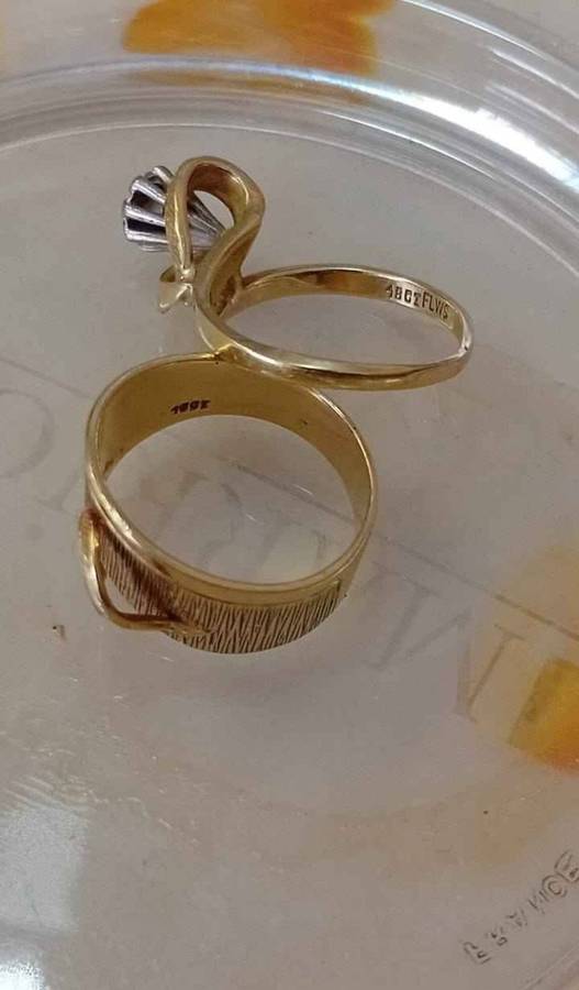 18ct Yellow Gold Diamond Wedding Ring Set - Main Ring with Matching Side Band