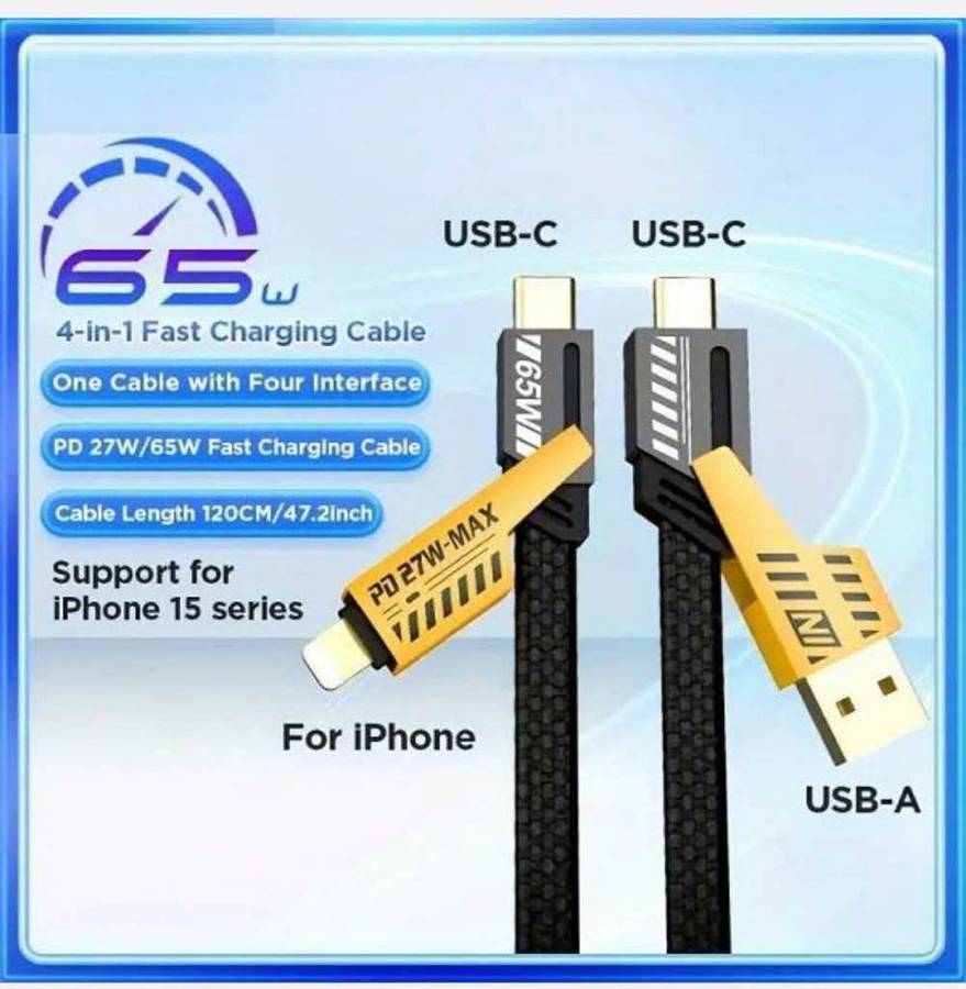 4 In 1 65W Type C to 27W Lightning USB Cable 1.2M