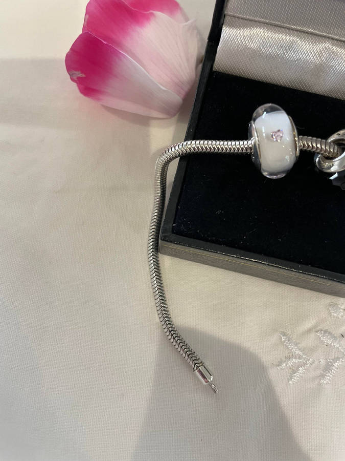 Chamilia Murano Sterling Silver Bracelet with OHM Bead and Mini Murano Glass Charm