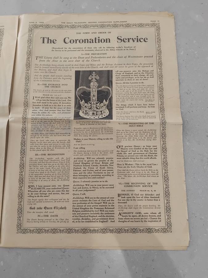 "Rare" Over 70years old - DAILY TELEGRAPH - CORONATION DAY SUPPLEMENT 2 JUNE 1953.