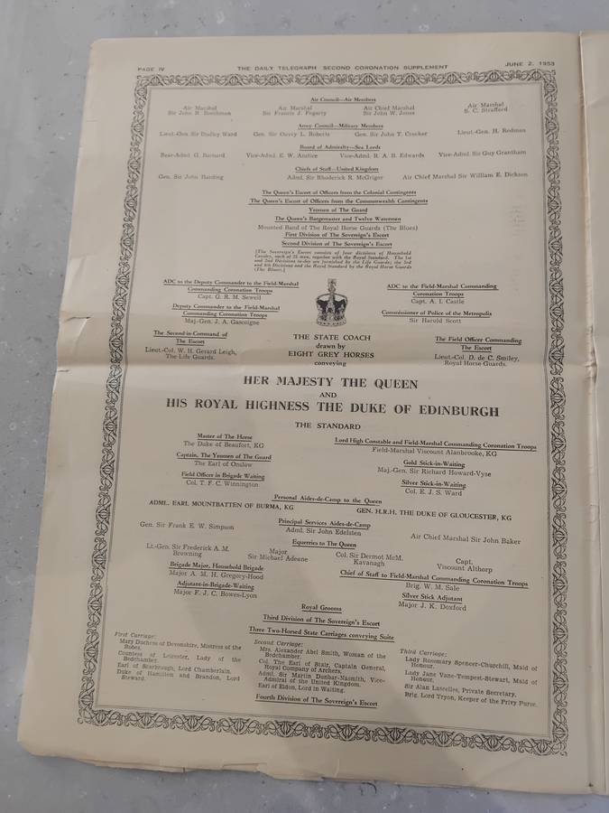 "Rare" Over 70years old - DAILY TELEGRAPH - CORONATION DAY SUPPLEMENT 2 JUNE 1953.