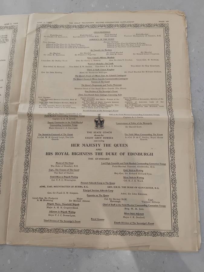 "Rare" Over 70years old - DAILY TELEGRAPH - CORONATION DAY SUPPLEMENT 2 JUNE 1953.
