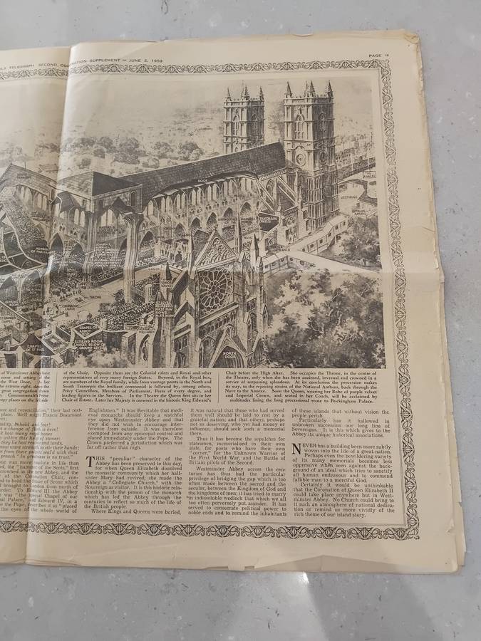 "Rare" Over 70years old - DAILY TELEGRAPH - CORONATION DAY SUPPLEMENT 2 JUNE 1953.