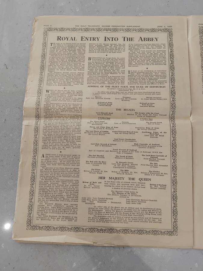 "Rare" Over 70years old - DAILY TELEGRAPH - CORONATION DAY SUPPLEMENT 2 JUNE 1953.