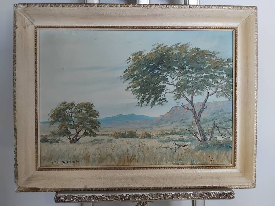 Paul Potgieter (South Africa, 1917 - 1994) original landscape oil on board vintage painting
