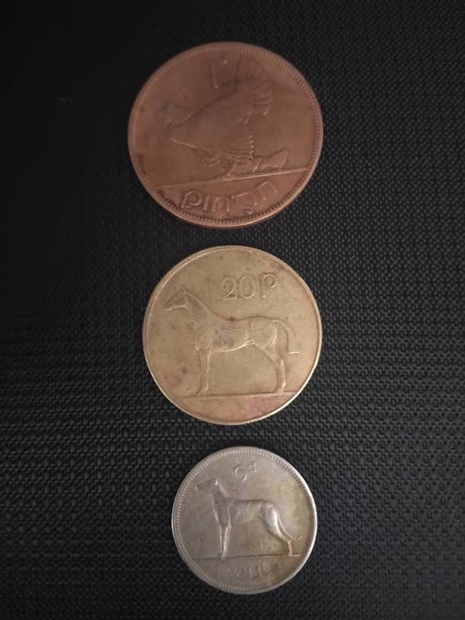 Irish 1928 1d, 1968 6d and 1996 20p Coins . One bid for all three