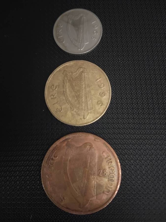 Irish 1928 1d, 1968 6d and 1996 20p Coins . One bid for all three