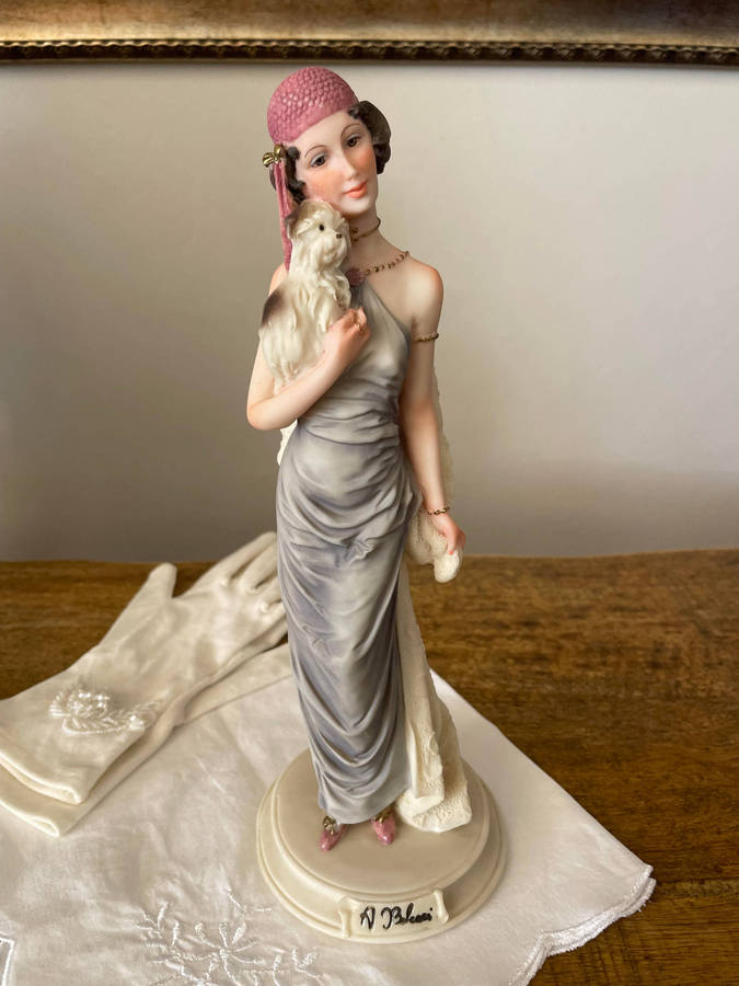 Vintage A. Belcari Porcelain Italy. "Dear" collection 1987 Italian Figure Lady Carrying a Dog!!