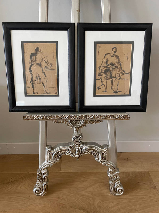 Eugene Mugocha (Zimbabwe 1974 - )An unusual pair of original artwork mixed media, charcoal and ink!
