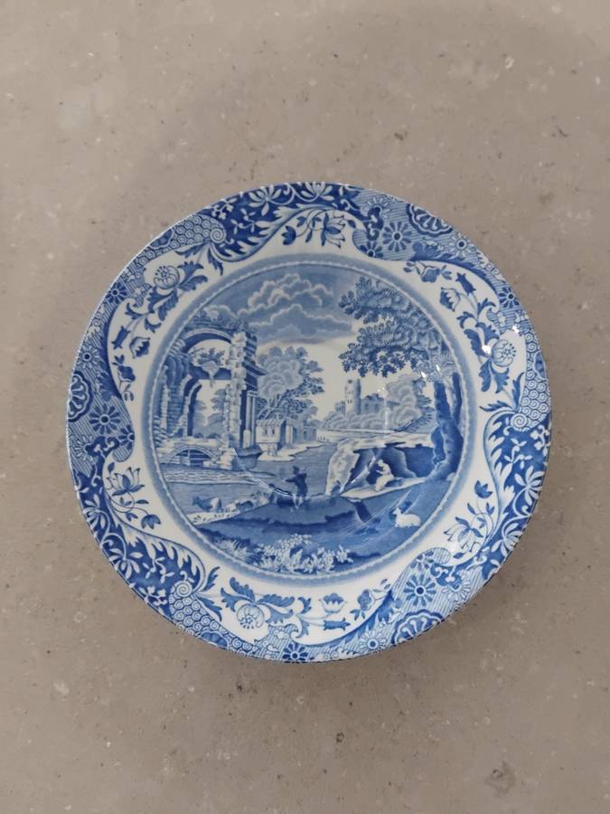 Vintage Spode England - Italian design C1816 blue porcelain replacement/ display set of two saucers.