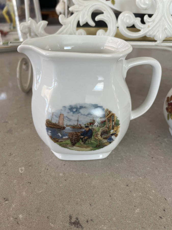 VINTAGE 1984 ROYAL SCHWABAP HANDCRAFTED TRAY, SUGAR BOWL & LID + CREAMER, TER STEEGE BV HOLLAND