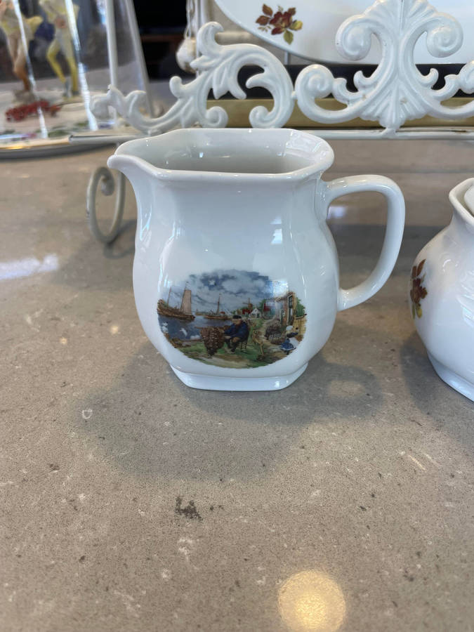 VINTAGE 1984 ROYAL SCHWABAP HANDCRAFTED TRAY, SUGAR BOWL & LID + CREAMER, TER STEEGE BV HOLLAND