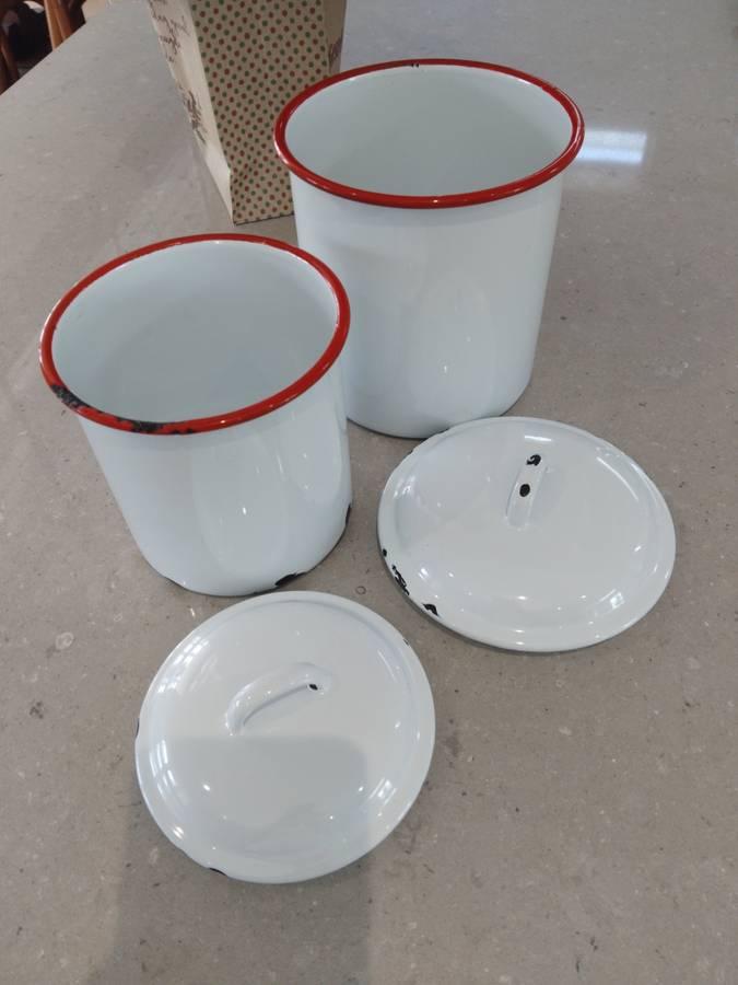 "VINTAGE 1960s PAIR OF ENAMEL CONTAINERS"