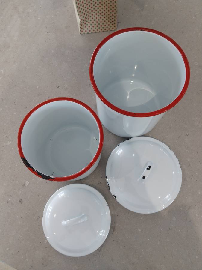 "VINTAGE 1960s PAIR OF ENAMEL CONTAINERS"