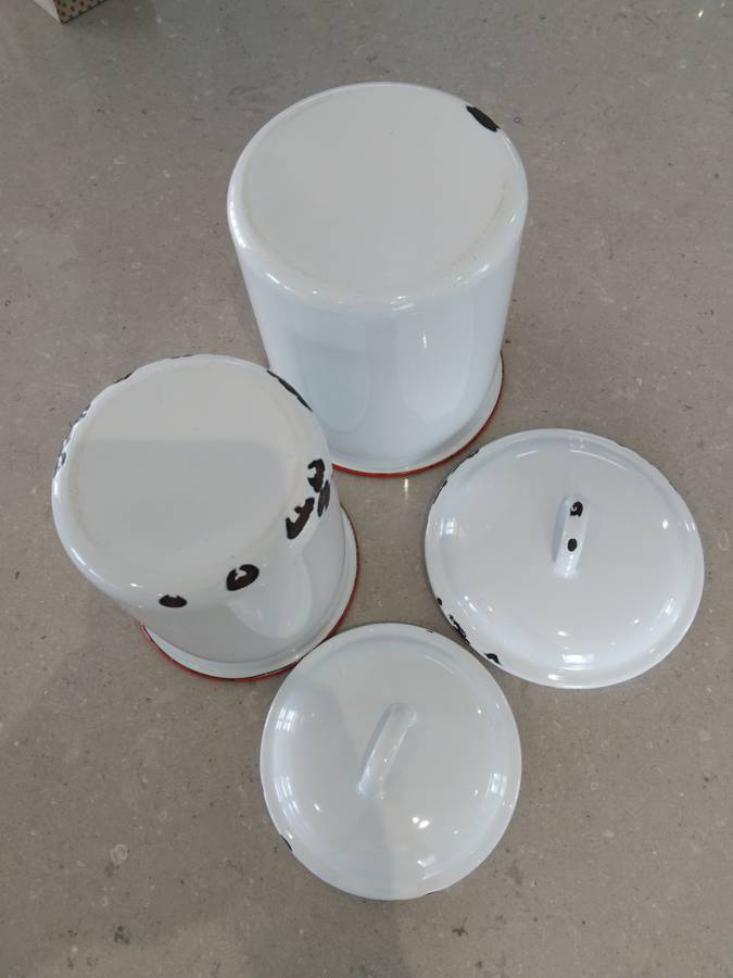 "VINTAGE 1960s PAIR OF ENAMEL CONTAINERS"