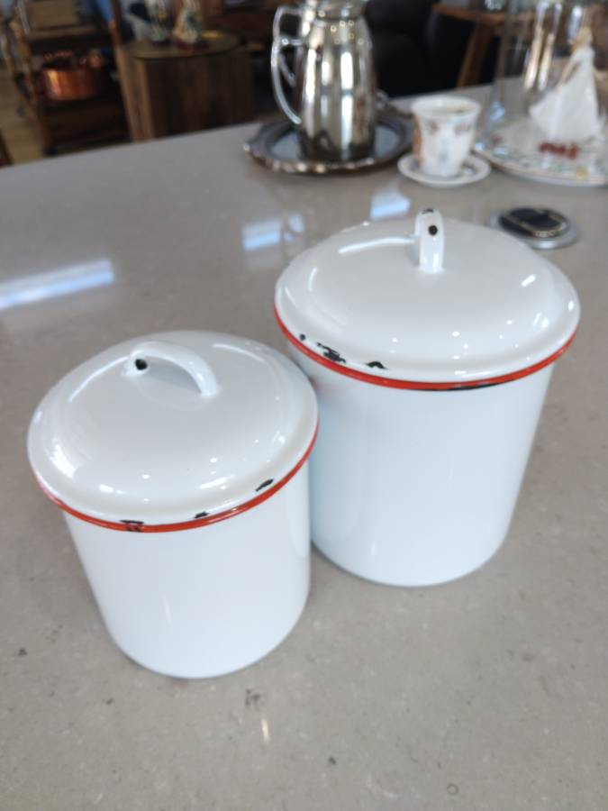 "VINTAGE 1960s PAIR OF ENAMEL CONTAINERS"