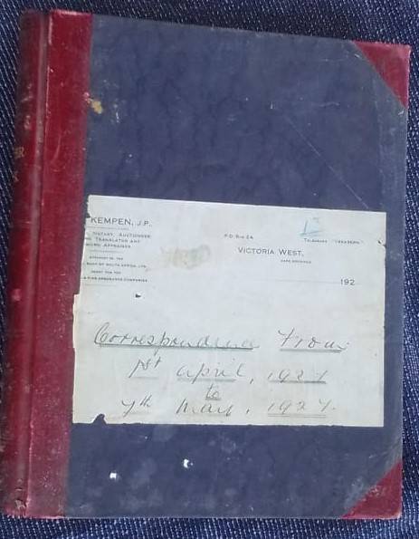 LETTER BOOK, 1927 - 500-page volume. Karoo history - PLEASE READ DESCRIPTION.