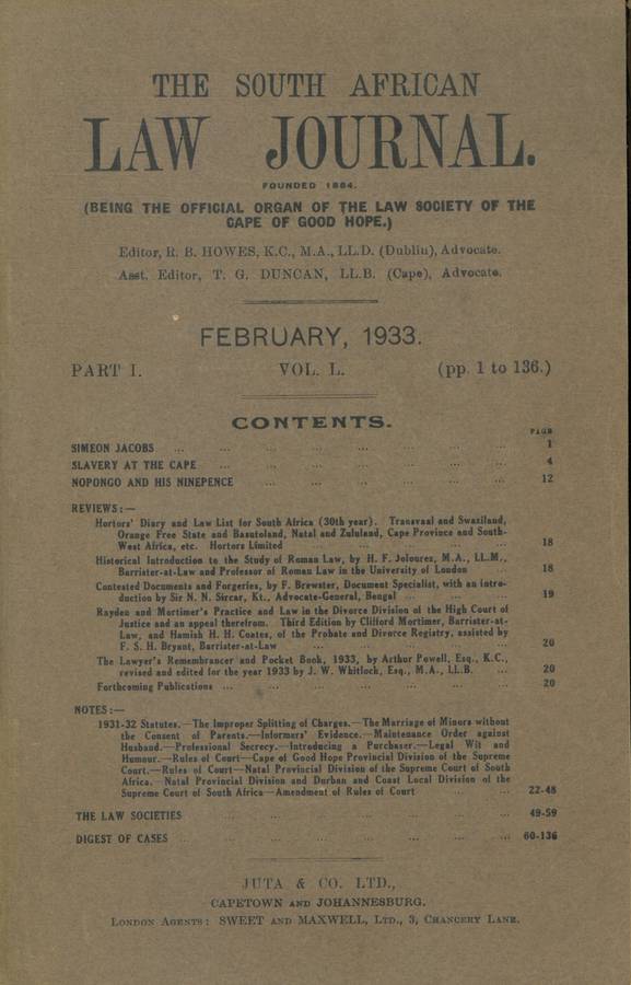 THE SOUTH AFRICAN LAW JOURNAL 1929 - 1942 - PLEASE READ DESCRIPTION.