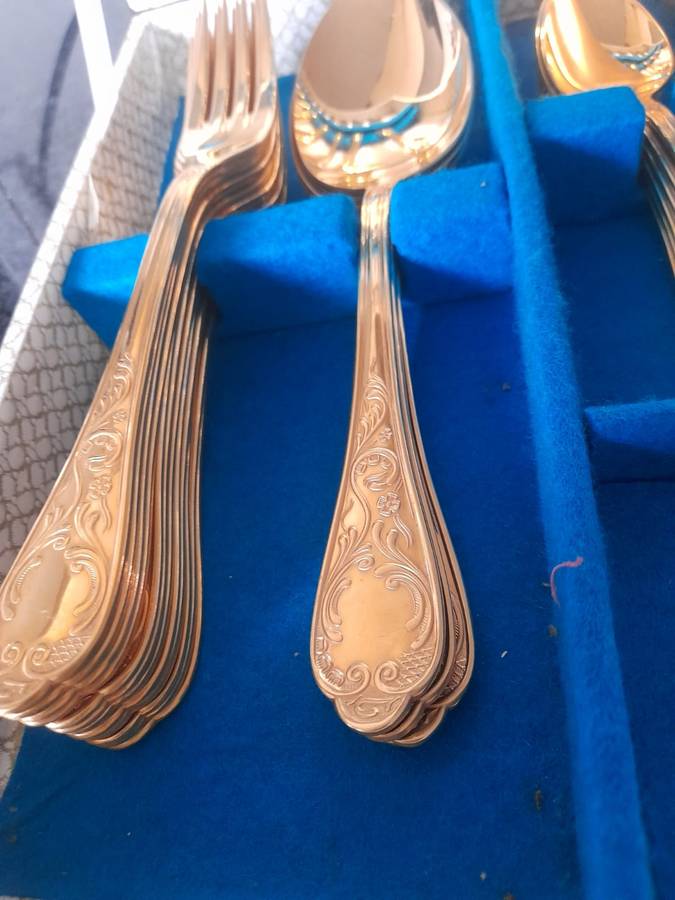 Vintage 72 Piece Cutlery Set, Solingen 23/24 Ct Gold Plated, Germany, Serves 12