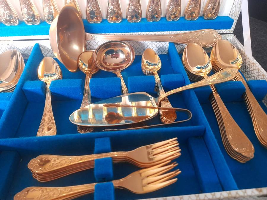 Vintage 72 Piece Cutlery Set, Solingen 23/24 Ct Gold Plated, Germany, Serves 12