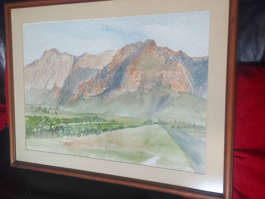 Three paintings, one oil and two watercolours.