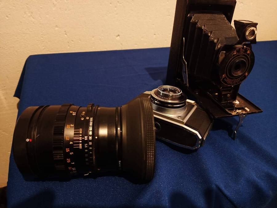 Old Vintage Folding Camera and Old Zeiss Ikon plus Kowa 3.5/150 Six Lens All for one bid