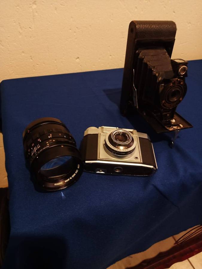 Old Vintage Folding Camera and Old Zeiss Ikon plus Kowa 3.5/150 Six Lens All for one bid