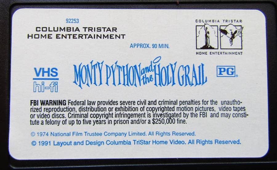 Monty Python and the Holy Grail - Movie VHS Tape (1991)