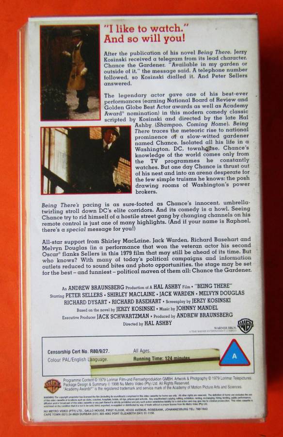 Being There - Peter Sellers - Movie VHS Tape (1998)