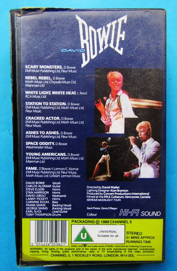 David Bowie - Serious Moonlight Live - VHS Video Tape