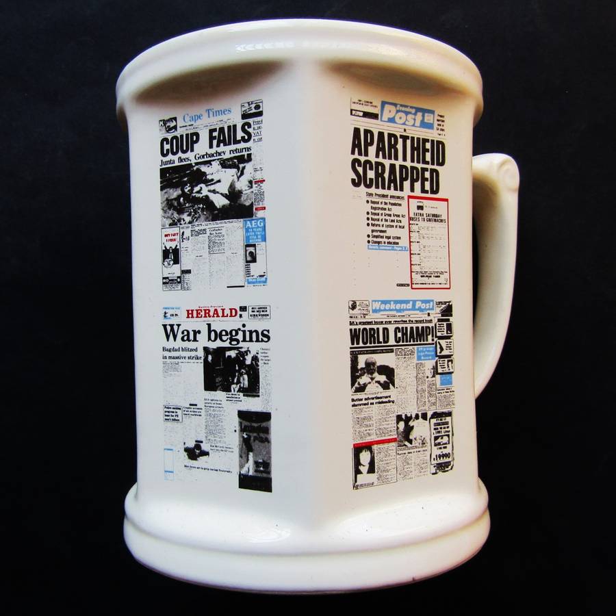Old SA Newspaper Headlines Beer Mug