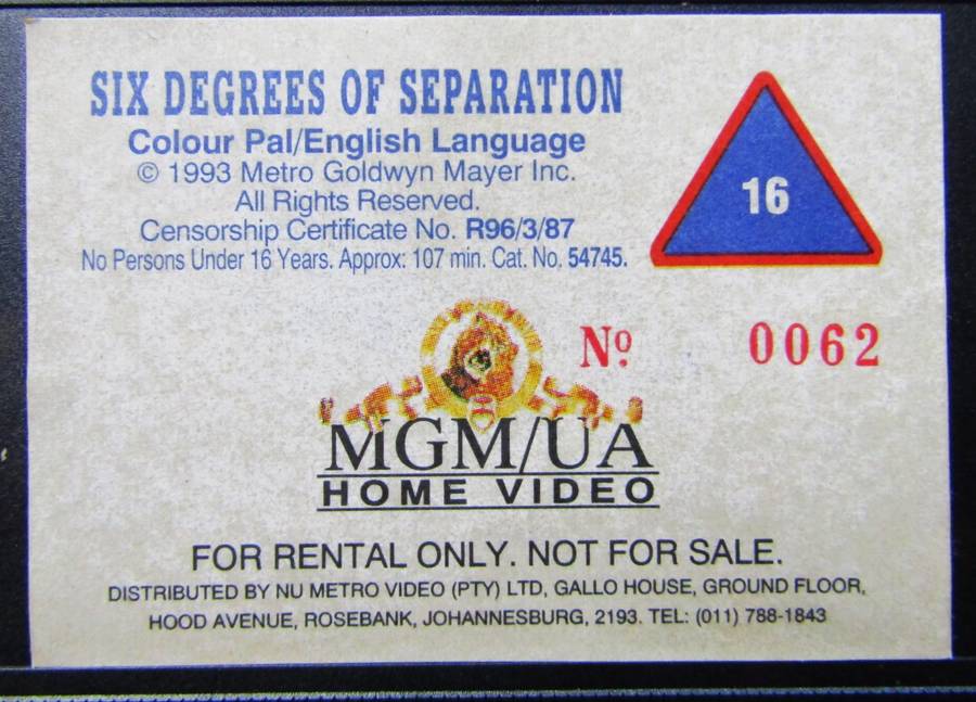 Six Degrees of Separation - Will Smith - Movie VHS Tape (1996)