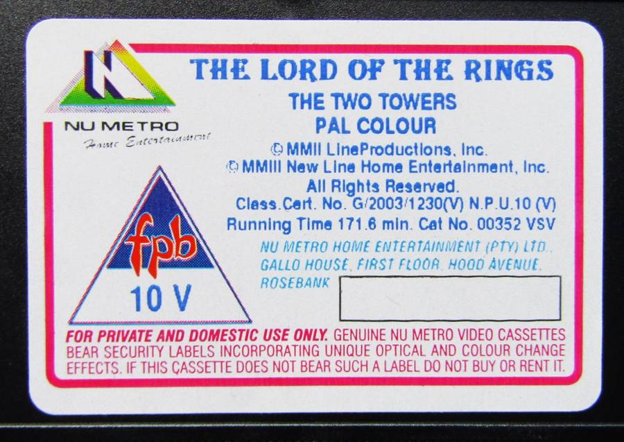 The Lord of the Rings - The Two Towers - Movie VHS Tape (2003)
