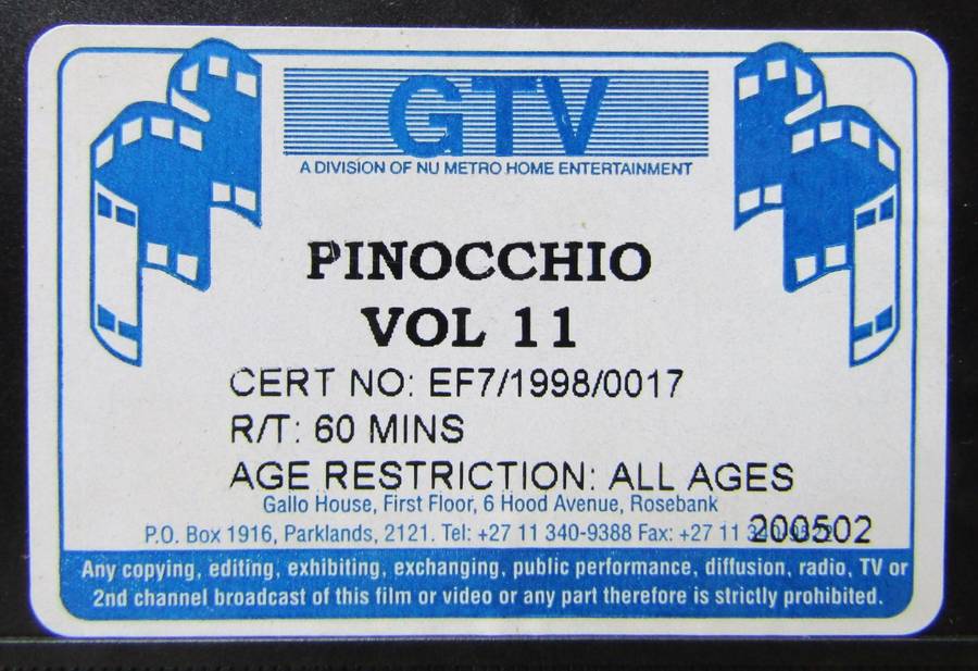 Pinocchio - Volume 11 - VHS Video Tape (1998)