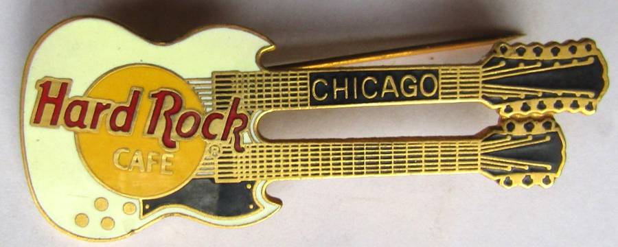 Old Hard Rock Cafe Chicago Guitar Lapel Pin Badge