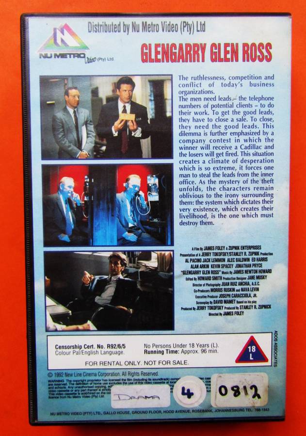 Glengarry Glen Ross - Al Pacino - Movie VHS Tape (1992)