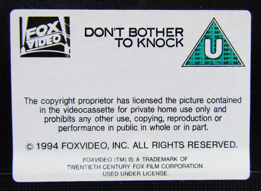 Don't Bother to Knock - Marilyn Monroe - Movie VHS Tape (1994)