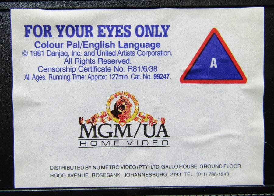 For Your Eyes Only - James Bond 007 - Movie VHS Tape (1995)