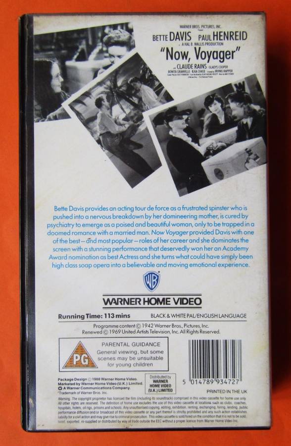 Now, Voyager - Bette Davis - Movie VHS Tape (1988)