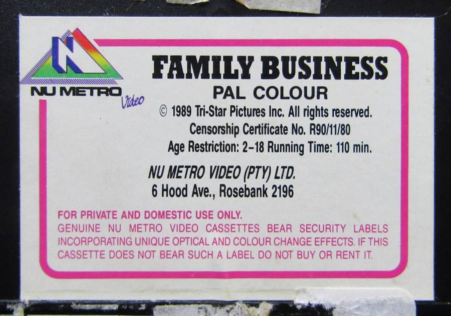 Family Business - Sean Connery - Movie VHS Tape (1989)