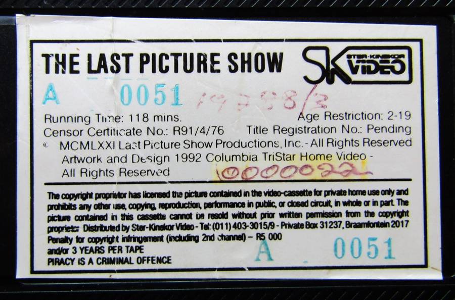 The Last Picture Show - Unbanned Movie VHS Tape (1992)