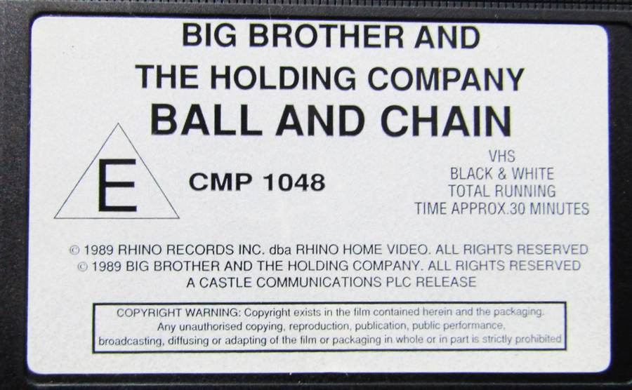 Big Brother and the Holding Company - Rock VHS Video Tape (1989)